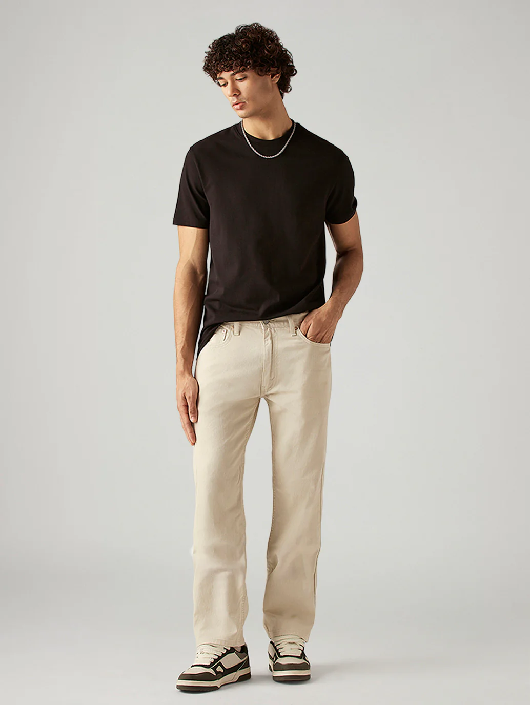 Men's 555 Beige Relaxed Straight Fit Mid Rise Jeans - Image 6