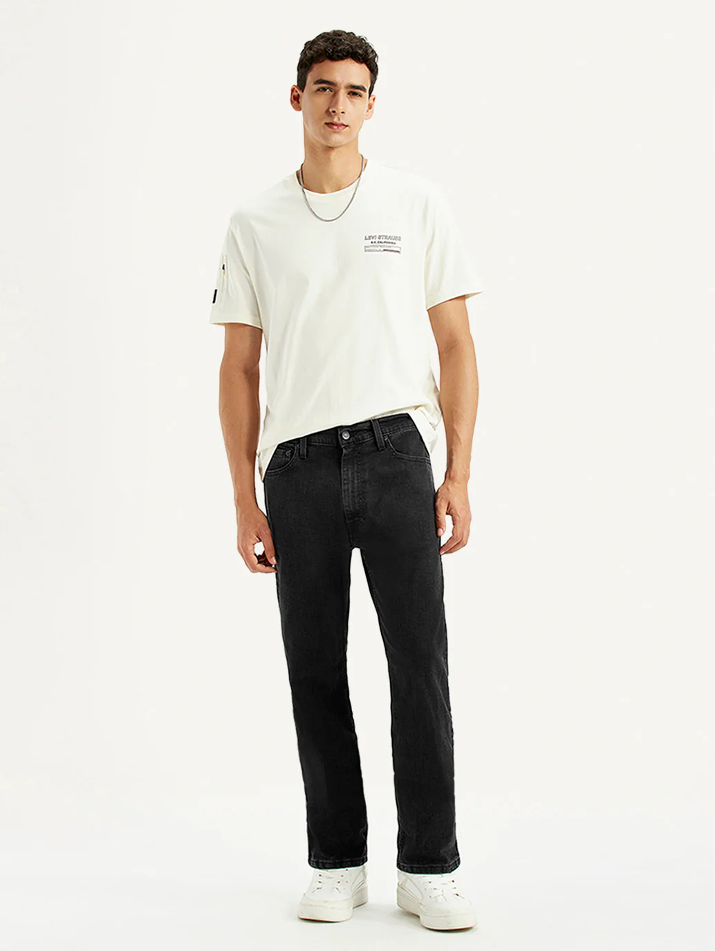 Men's 555 Black Relaxed Straight Fit Mid Rise Jeans