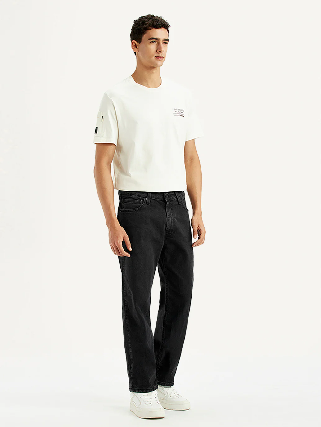Men's 555 Black Relaxed Straight Fit Mid Rise Jeans - Image 5