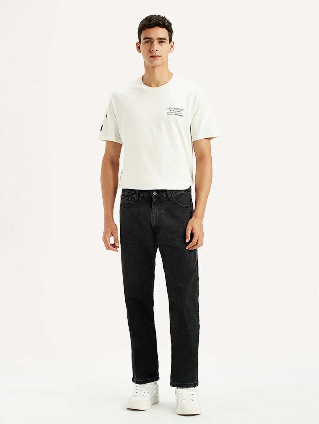 Men's 555 Black Relaxed Straight Fit Mid Rise Jeans - Image 6