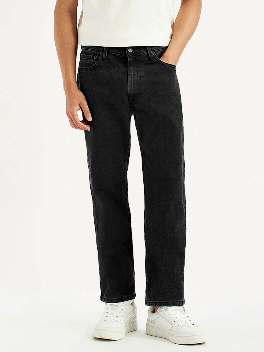 Men's 555 Black Relaxed Straight Fit Mid Rise Jeans - Image 7