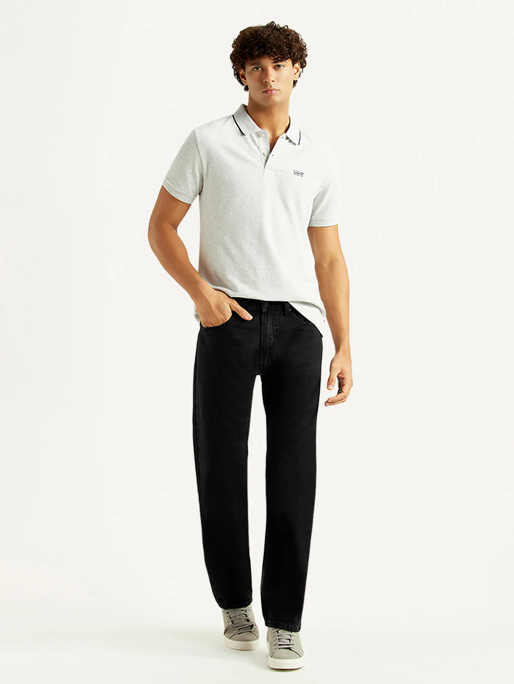 Men's 555 Black Relaxed Straight Fit Mid Rise Jeans
