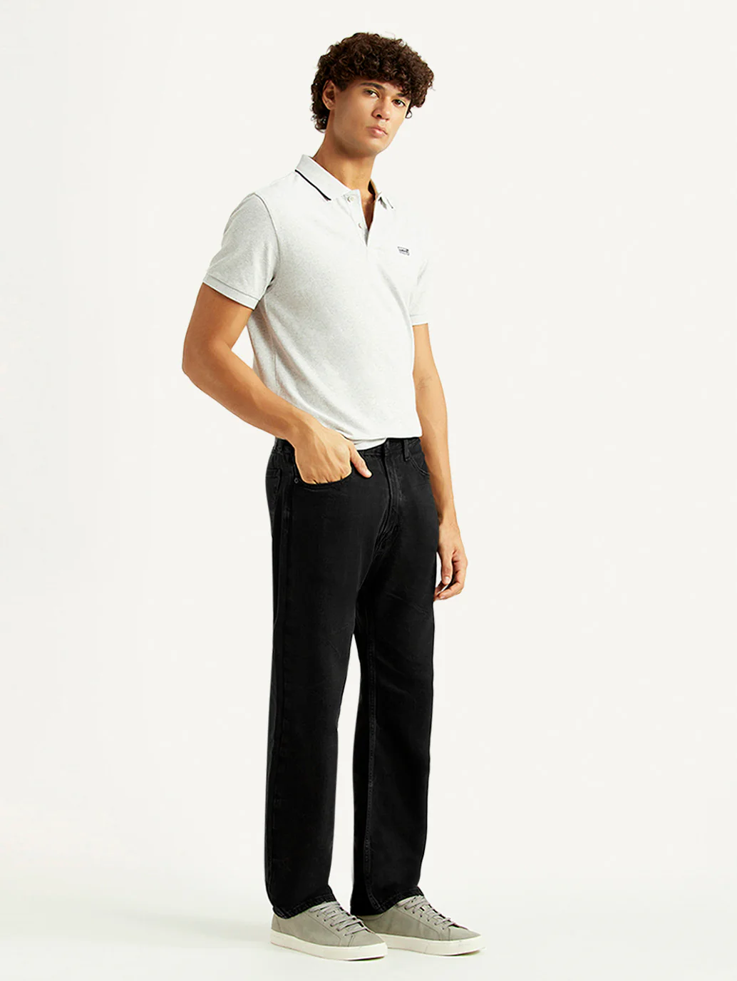 Men's 555 Black Relaxed Straight Fit Mid Rise Jeans - Image 5