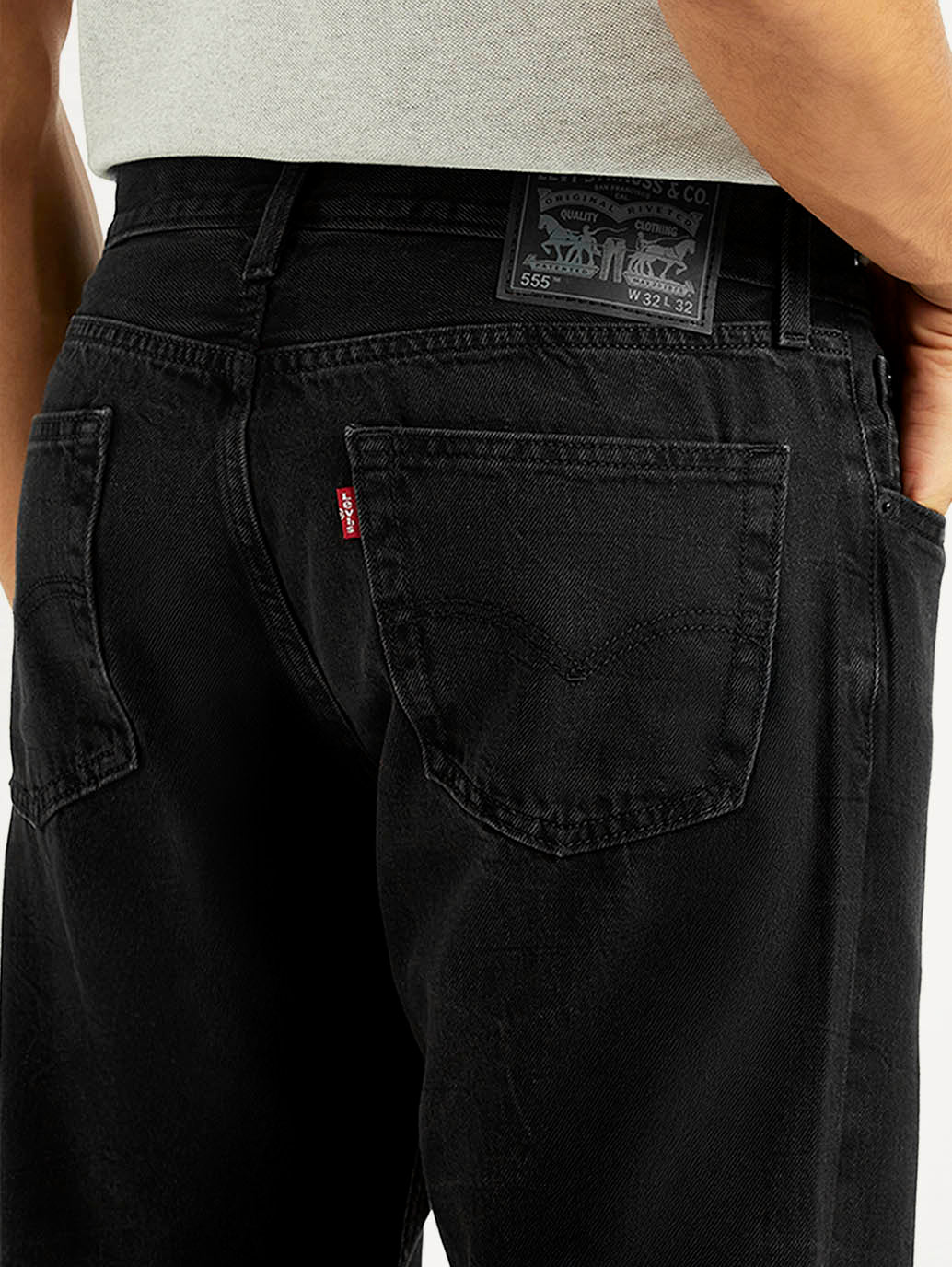 Men's 555 Black Relaxed Straight Fit Mid Rise Jeans - Image 6