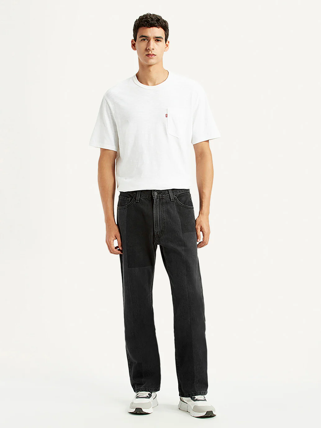 Men's 555 Black Patchwork Relaxed Straight Fit Mid Rise Jeans - Image 2