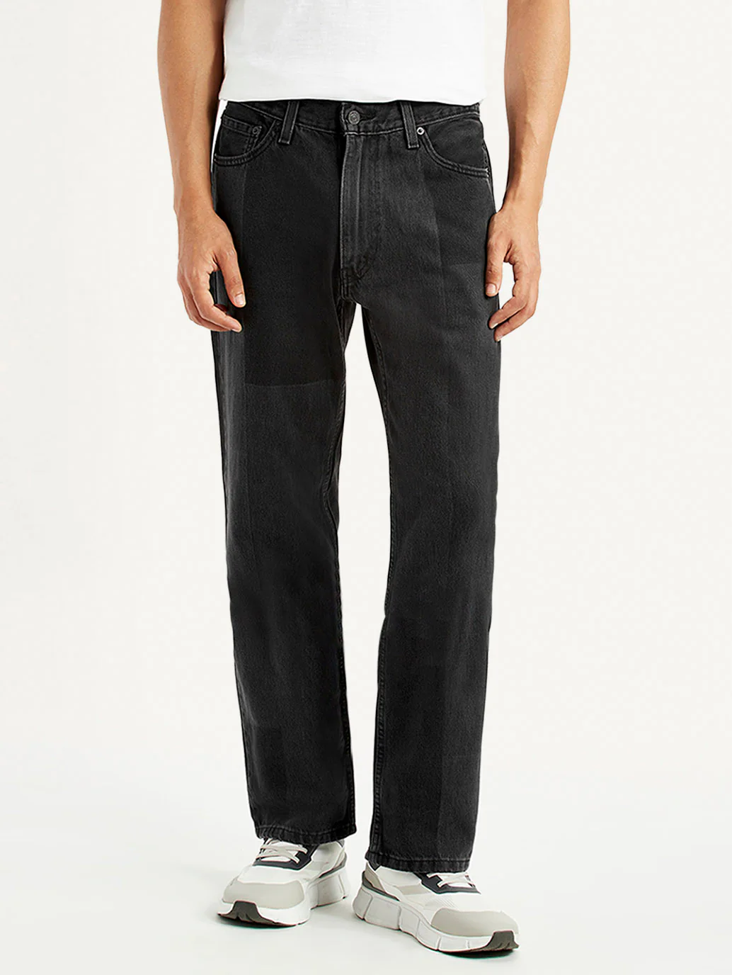 Men's 555 Black Patchwork Relaxed Straight Fit Mid Rise Jeans - Image 3