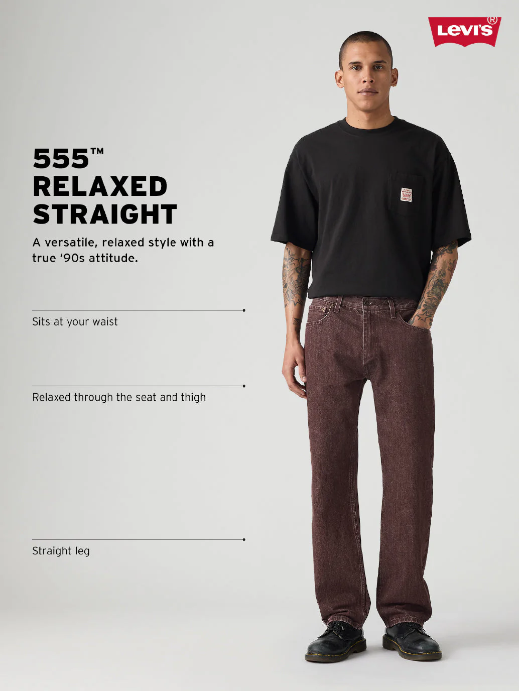 Men's 555 Blue Relaxed Straight Fit Mid Rise Selvedge Jeans - Image 4