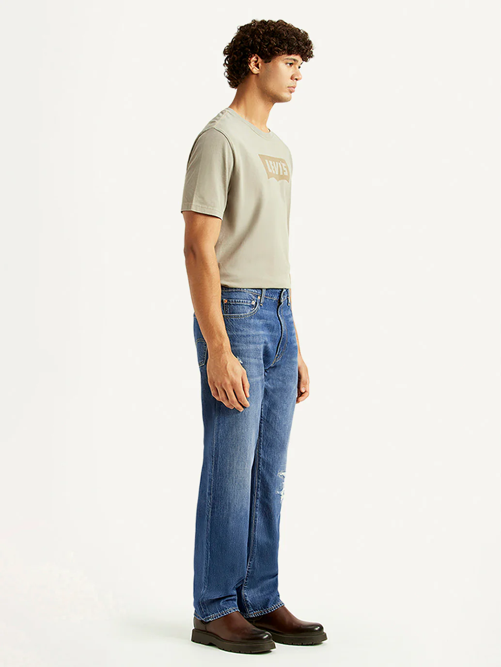 Men's 555 Blue Relaxed Straight Fit Mid Rise Selvedge Jeans - Image 6