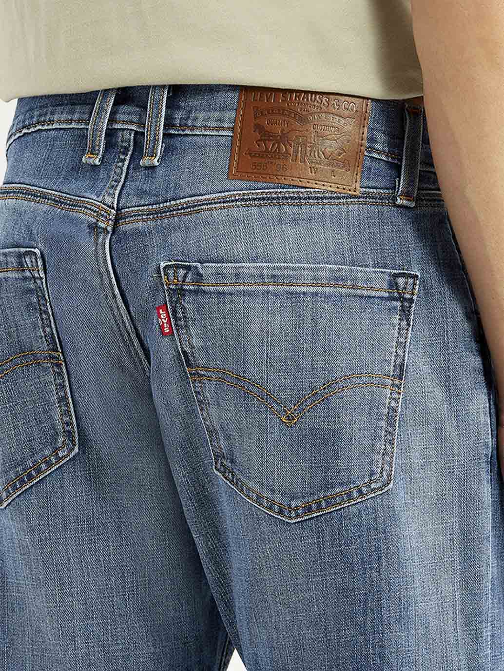 Men's 555 Blue Relaxed Straight Fit Mid Rise Jeans - Image 6