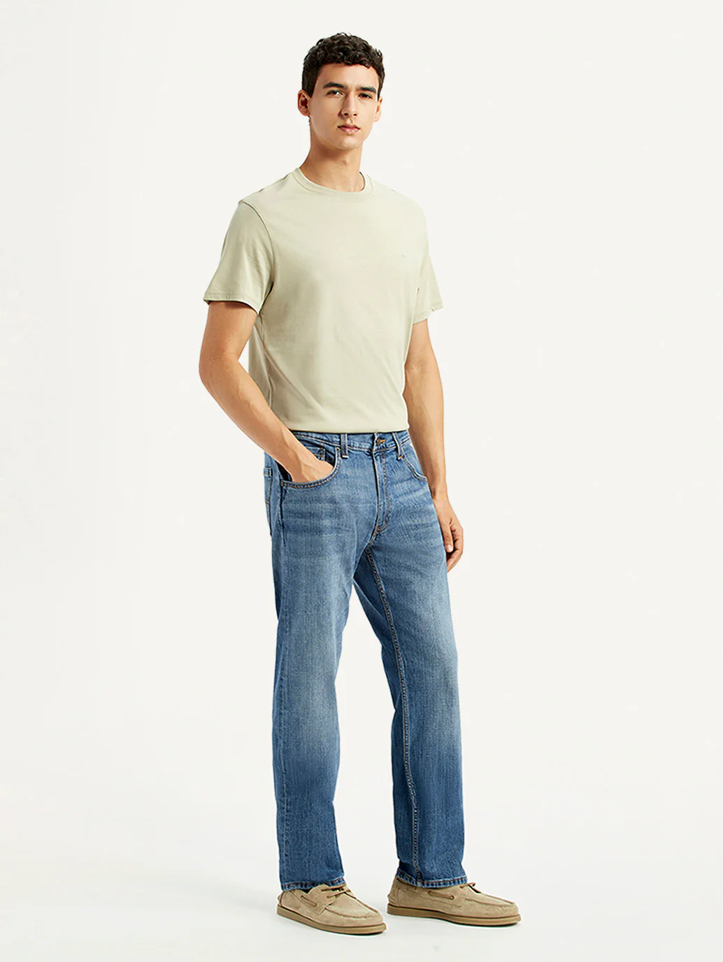 Men's 555 Blue Relaxed Straight Fit Mid Rise Jeans - Image 7