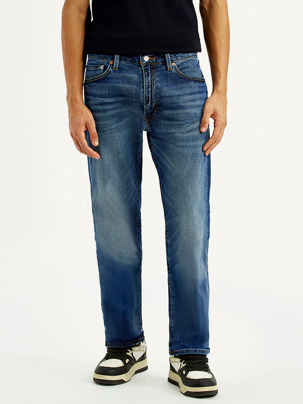 Men's 555 Blue Relaxed Straight Fit Mid Rise Selvedge Jeans - Image 5