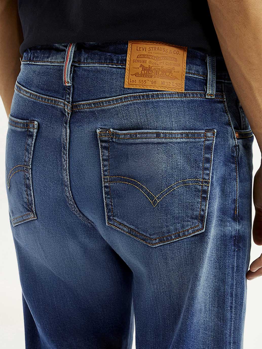 Men's 555 Blue Relaxed Straight Fit Mid Rise Selvedge Jeans - Image 6