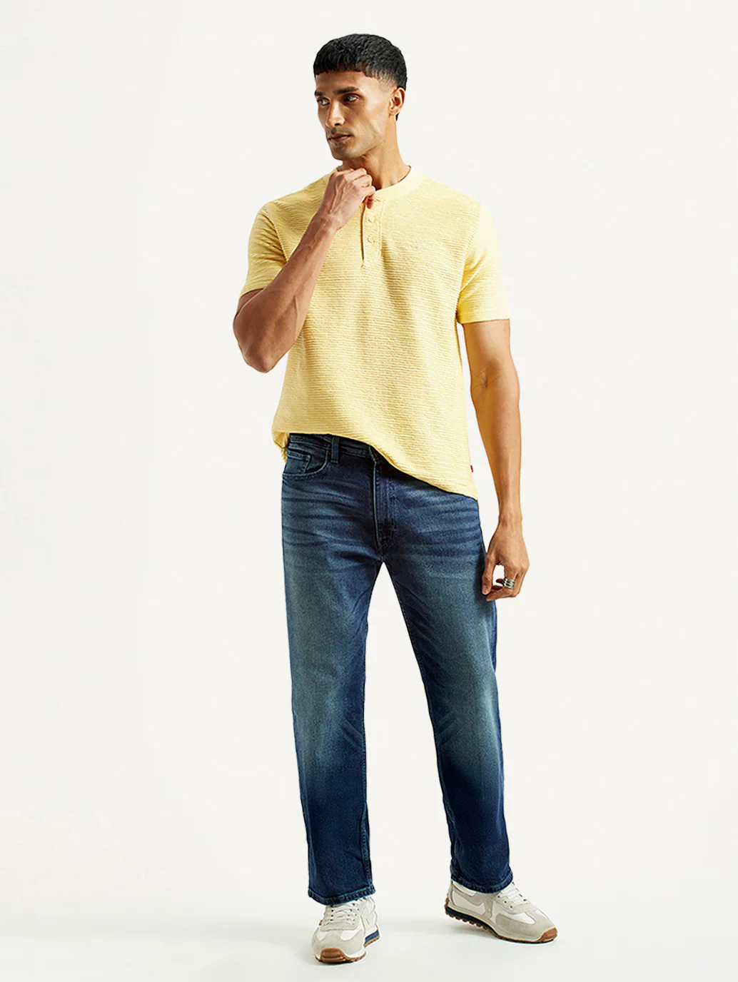 Men's 555 Blue Relaxed Straight Fit Mid Rise Jeans