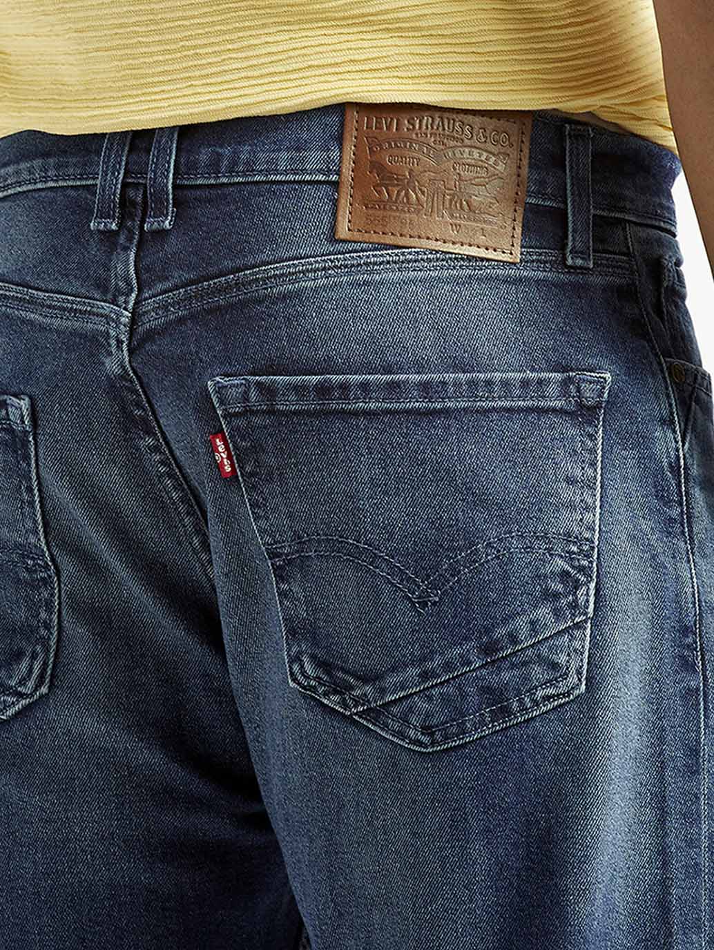 Men's 555 Blue Relaxed Straight Fit Mid Rise Jeans - Image 6