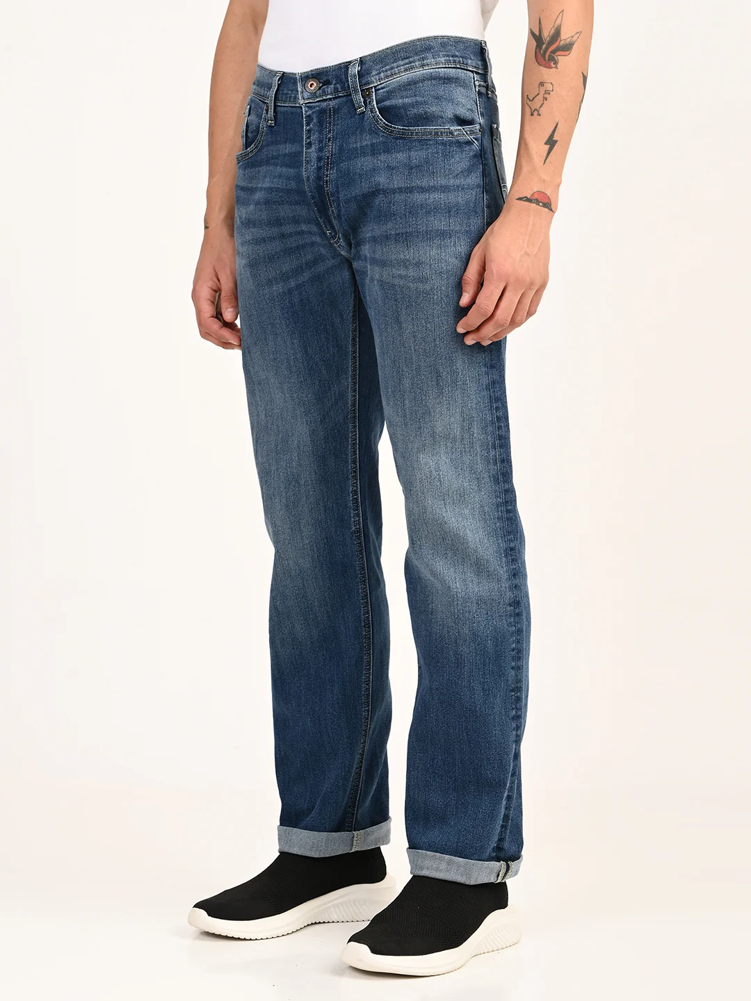Men's 555 Blue Relaxed Straight Fit Mid Rise Jeans - Image 3
