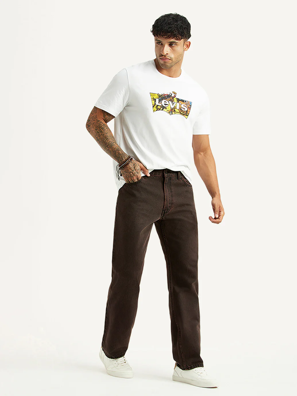 Men's Tinted 555 Brown Relaxed Straight Fit Mid Rise Jeans