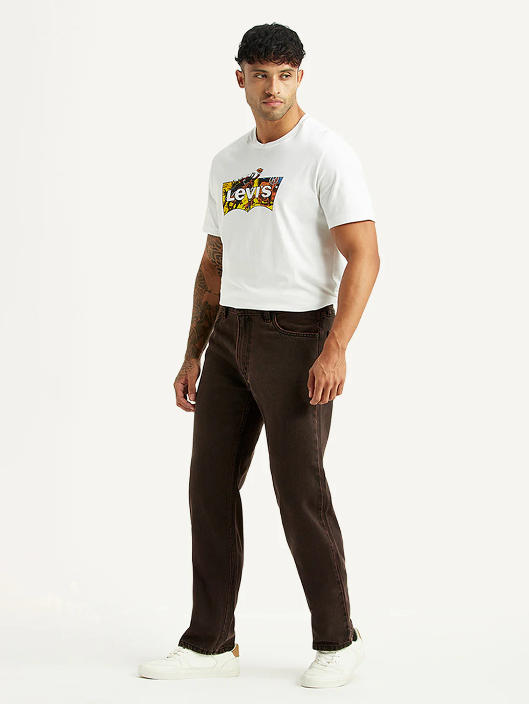 Men's Tinted 555 Brown Relaxed Straight Fit Mid Rise Jeans - Image 6