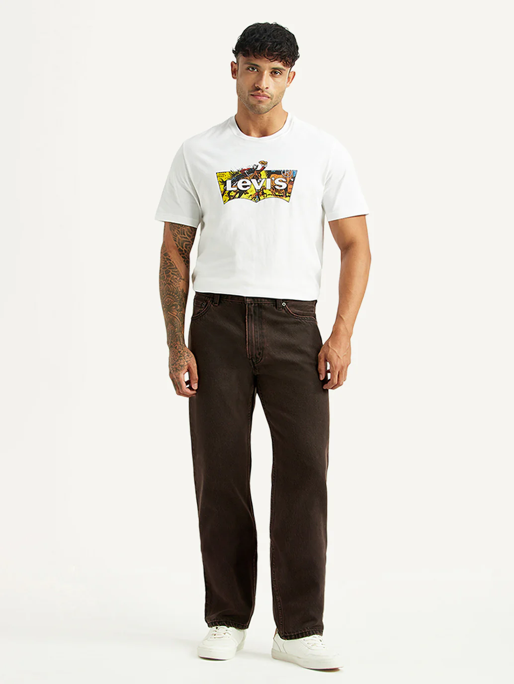 Men's Tinted 555 Brown Relaxed Straight Fit Mid Rise Jeans - Image 7