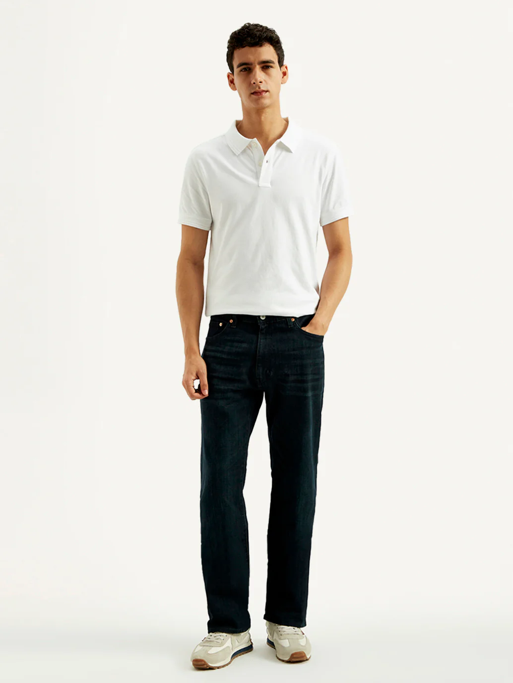 Men's 555 Dark Blue Relaxed Straight Fit Mid Rise Jeans - Image 7