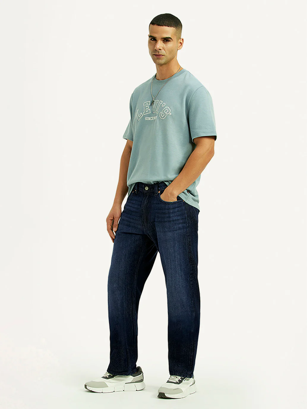 Men's 555 Dark Blue Relaxed Straight Fit Mid Rise Jeans - Image 5