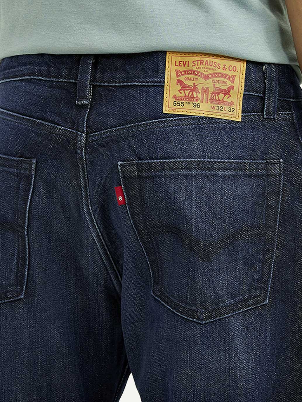 Men's 555 Dark Blue Relaxed Straight Fit Mid Rise Jeans - Image 6