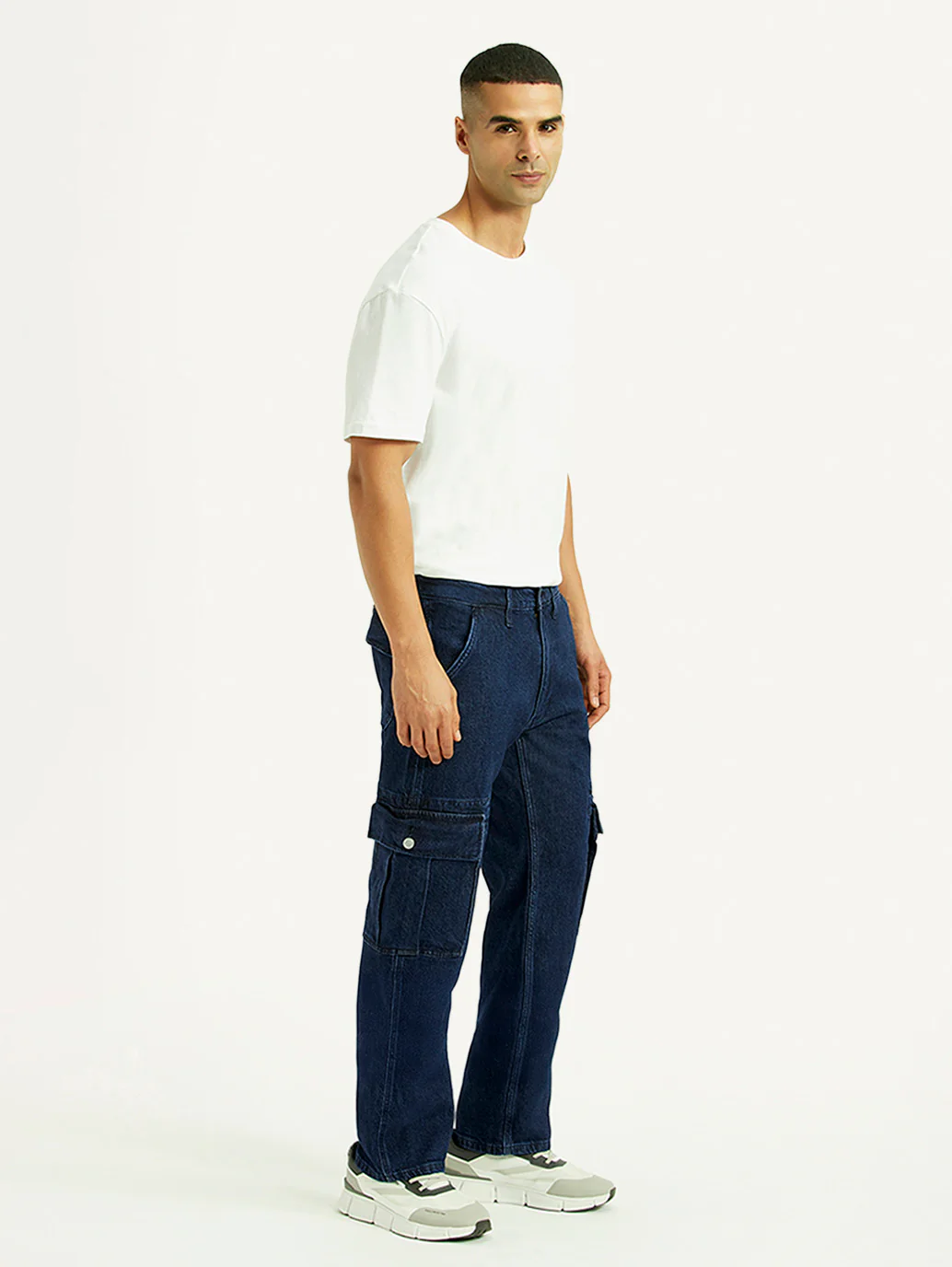 Men's 555 Dark Blue Relaxed Straight Fit Mid Rise Jeans - Image 5