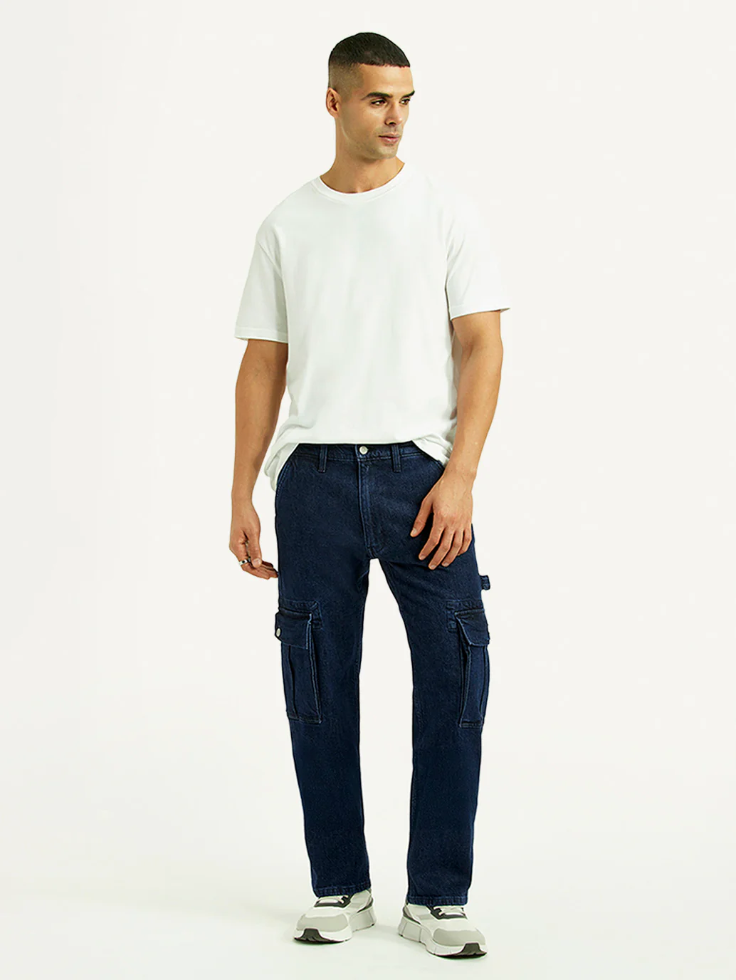 Men's 555 Dark Blue Relaxed Straight Fit Mid Rise Jeans - Image 7