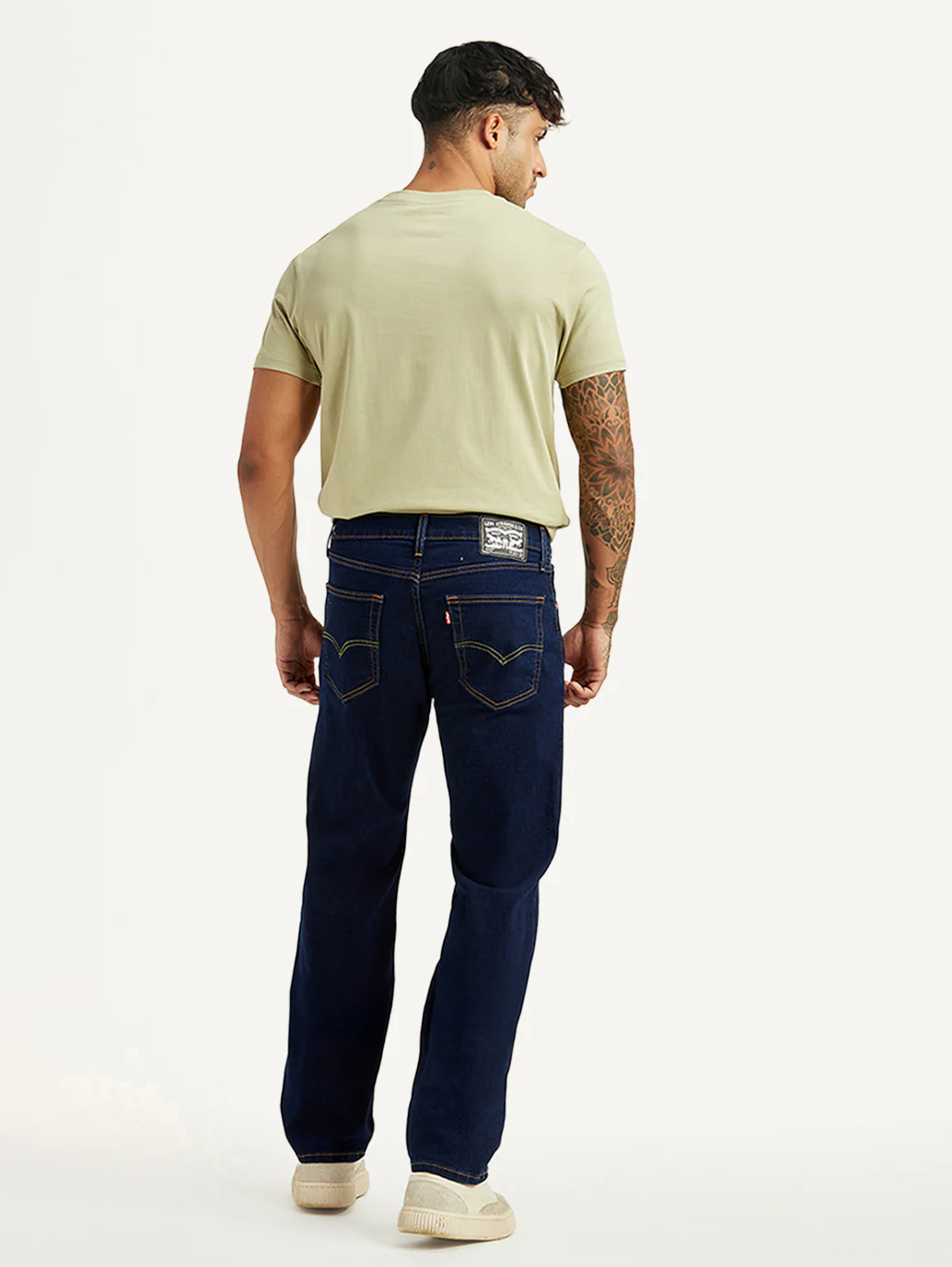 Men's 555 Dark Blue Relaxed Straight Fit Mid Rise Jeans - Image 3