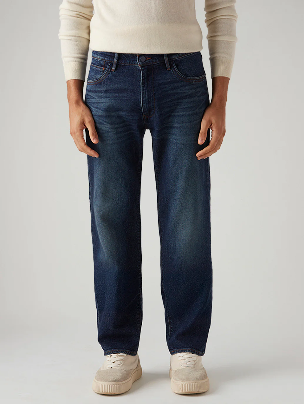 Men's 555 Dark Blue Relaxed Straight Fit Mid Rise Redloop Jeans - Image 2