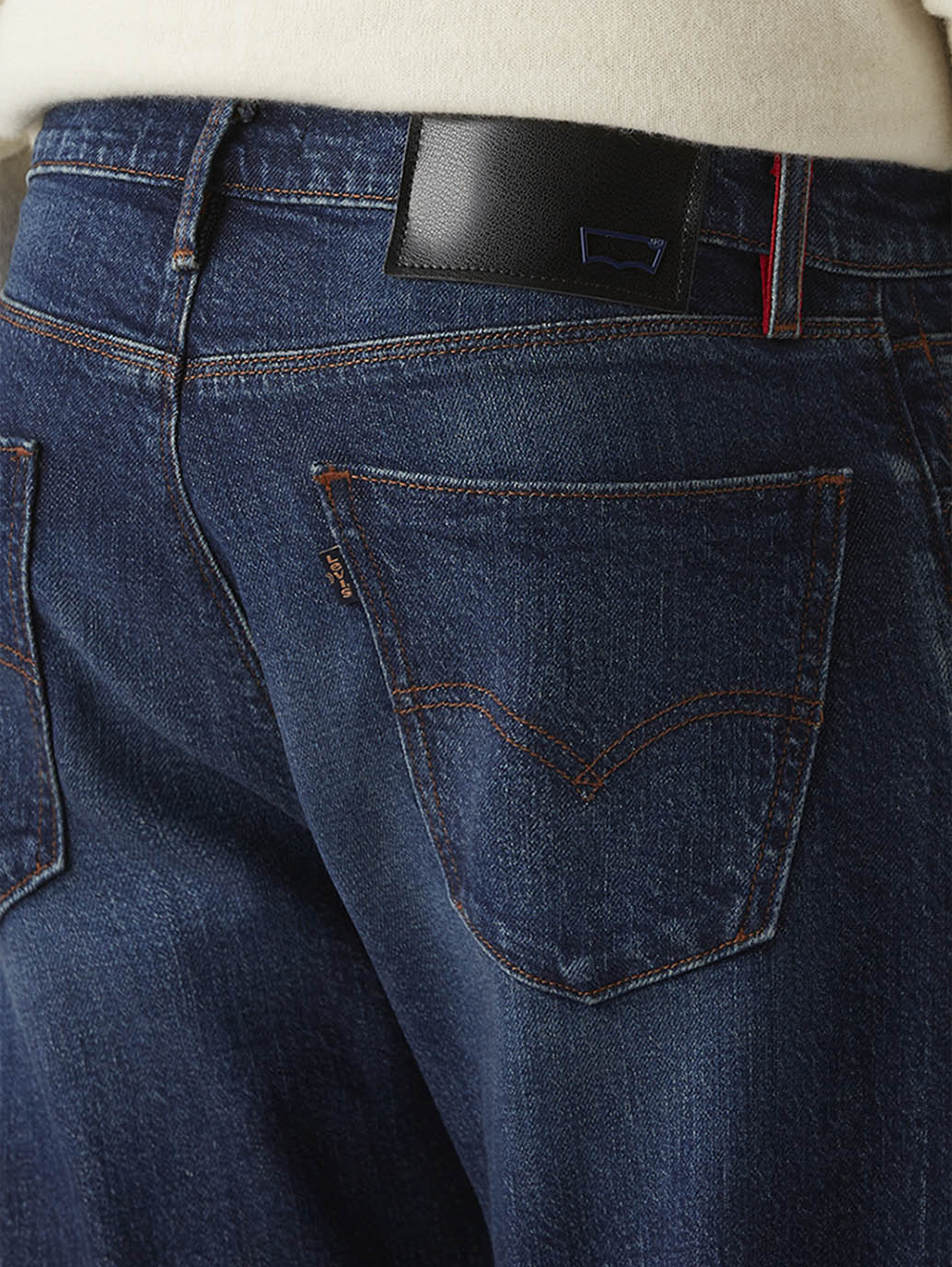 Men's 555 Dark Blue Relaxed Straight Fit Mid Rise Redloop Jeans - Image 5