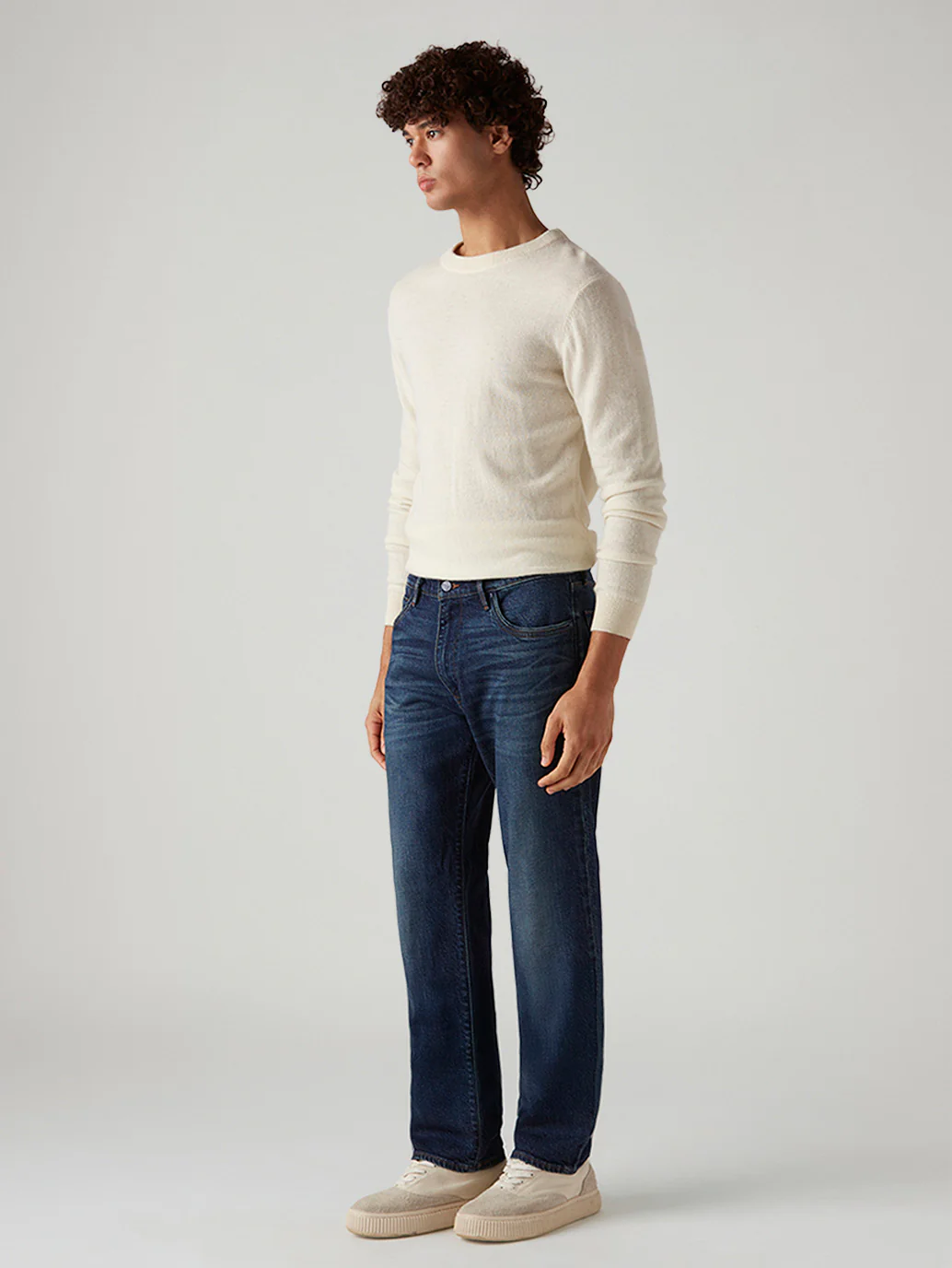 Men's 555 Dark Blue Relaxed Straight Fit Mid Rise Redloop Jeans - Image 6