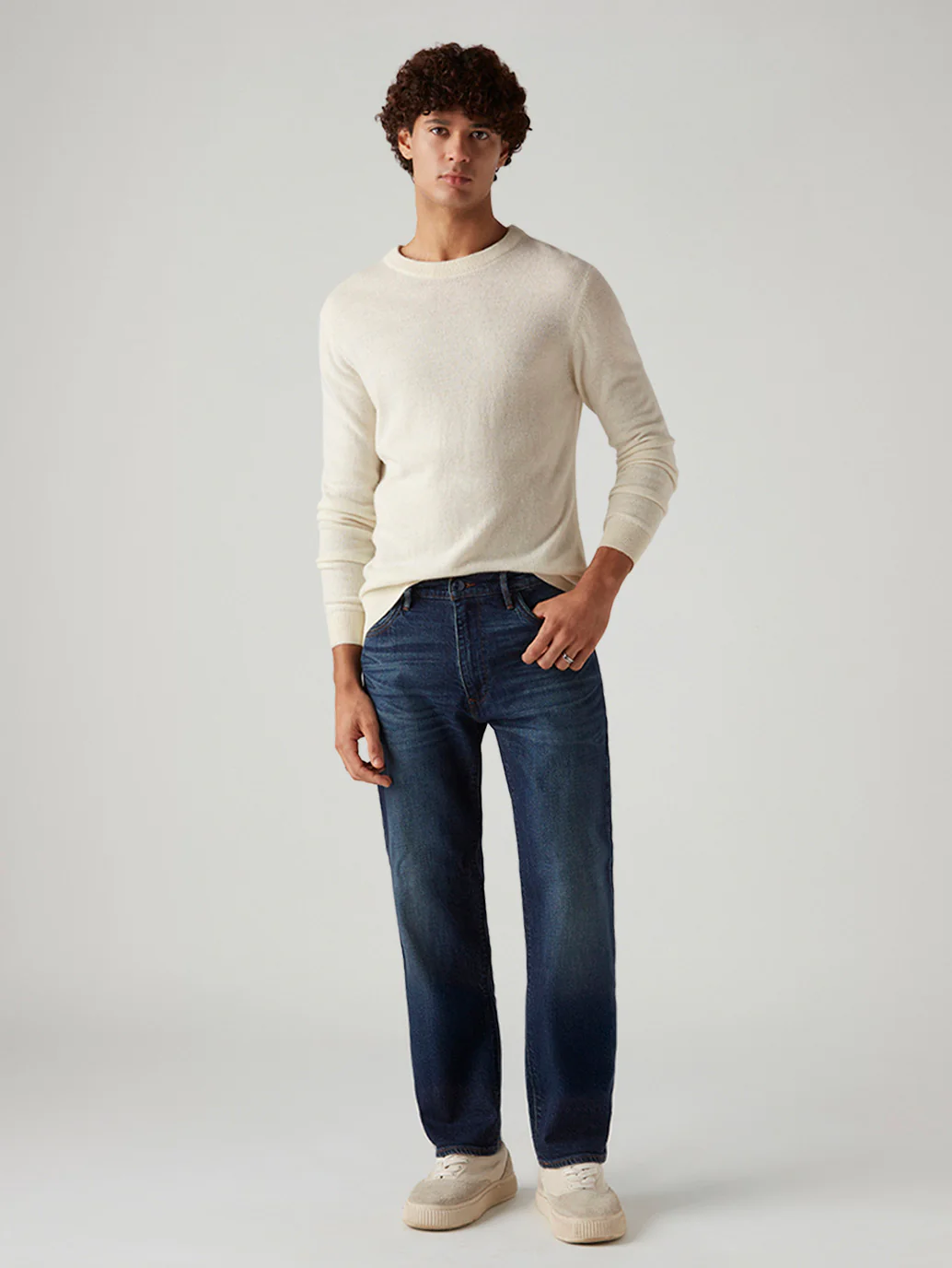 Men's 555 Dark Blue Relaxed Straight Fit Mid Rise Redloop Jeans - Image 7