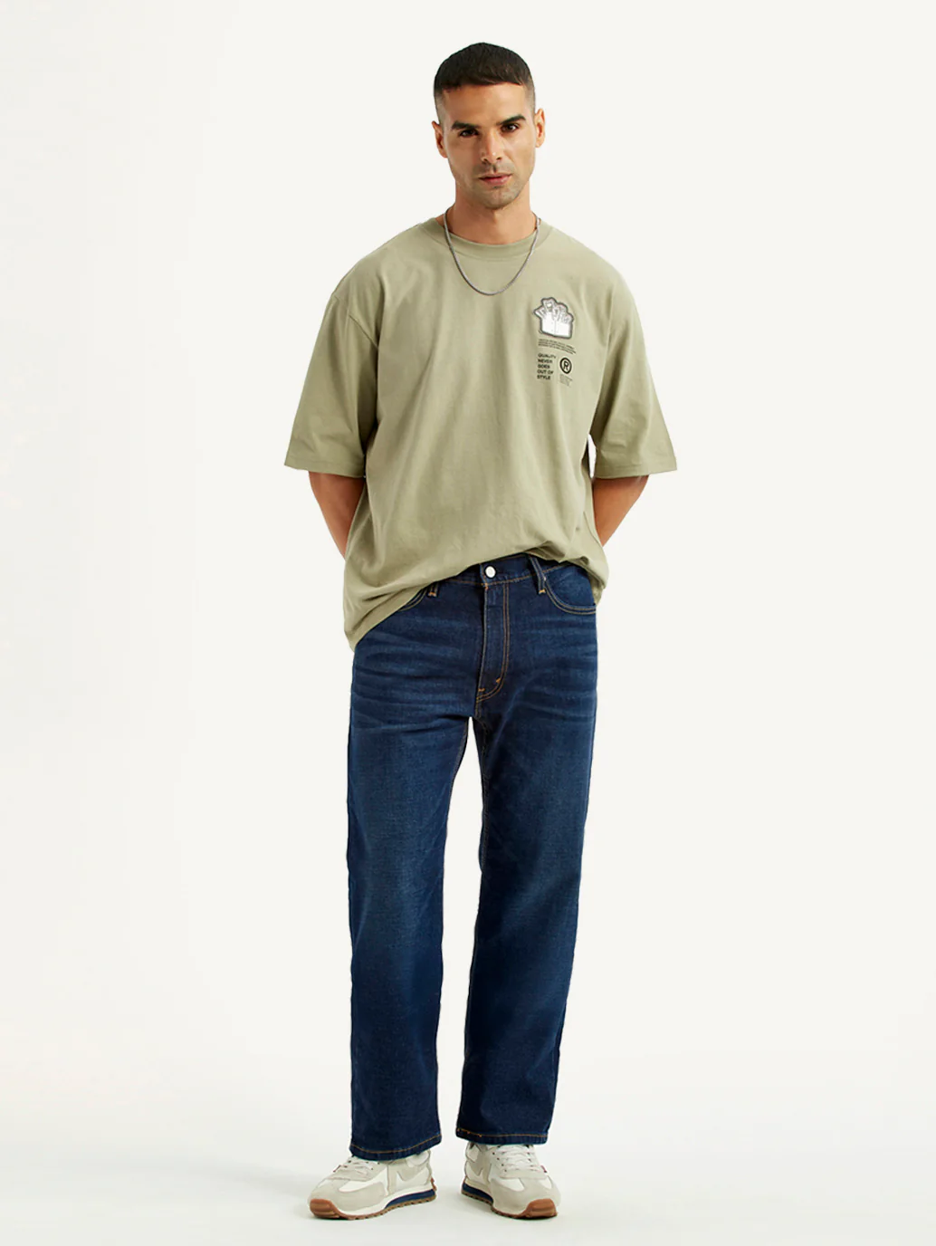 Men's 555 Dark Blue Relaxed Straight Fit Mid Rise Jeans