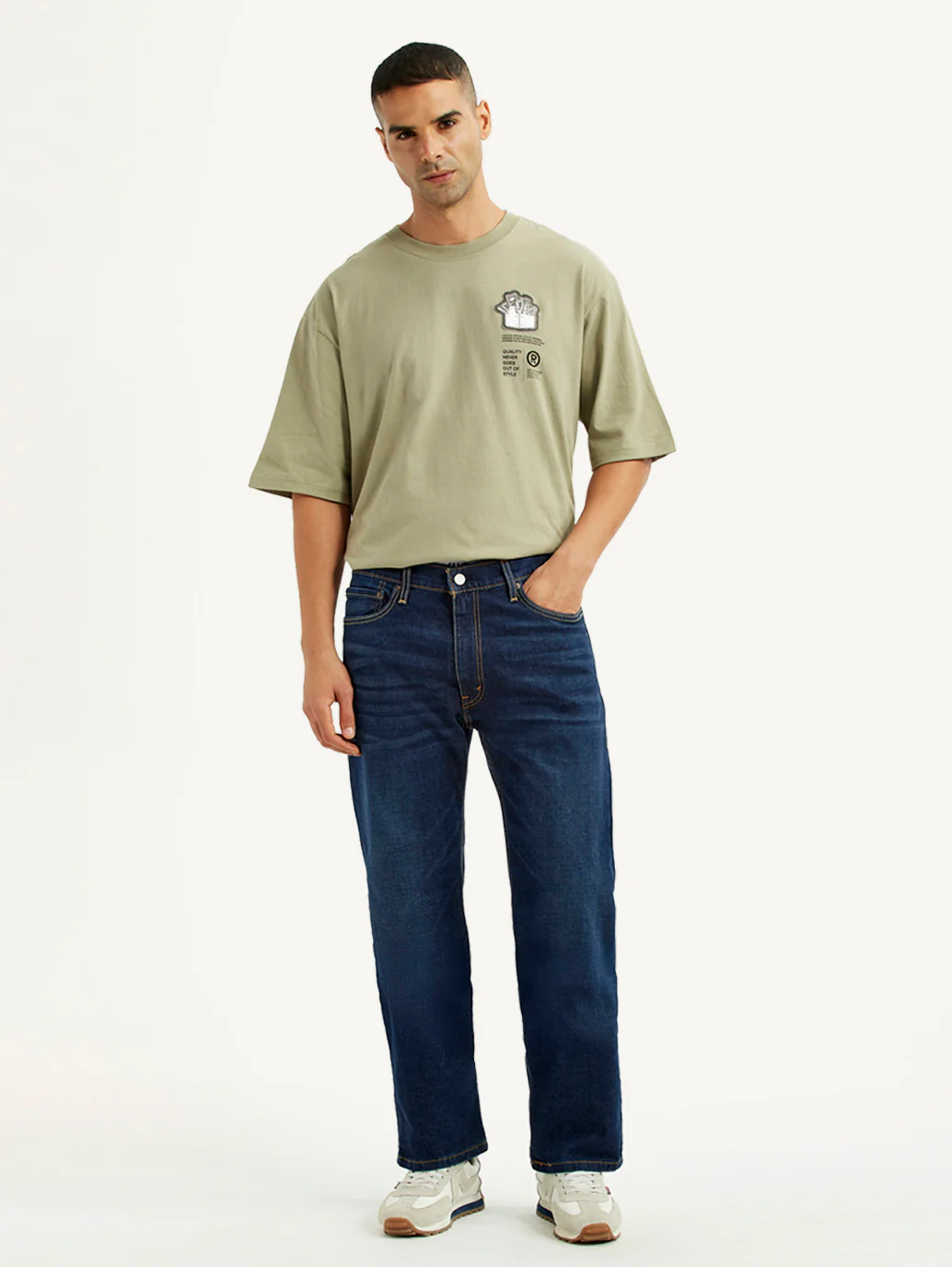 Men's 555 Dark Blue Relaxed Straight Fit Mid Rise Jeans - Image 2