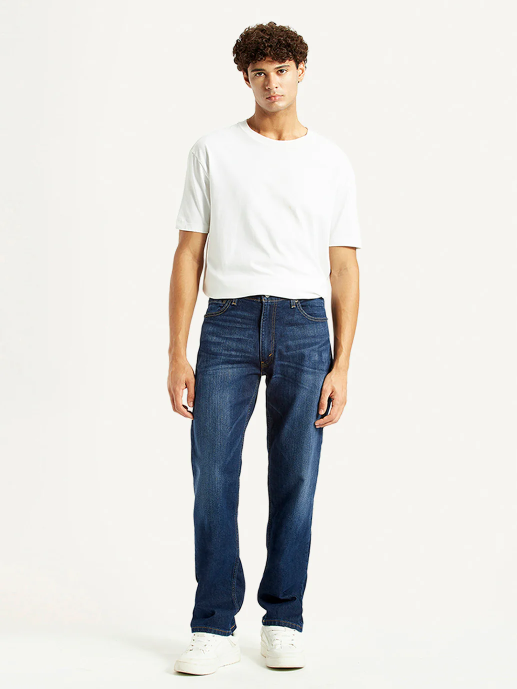 Men's 555 Dark Blue Relaxed Straight Fit Mid Rise Jeans - Image 2