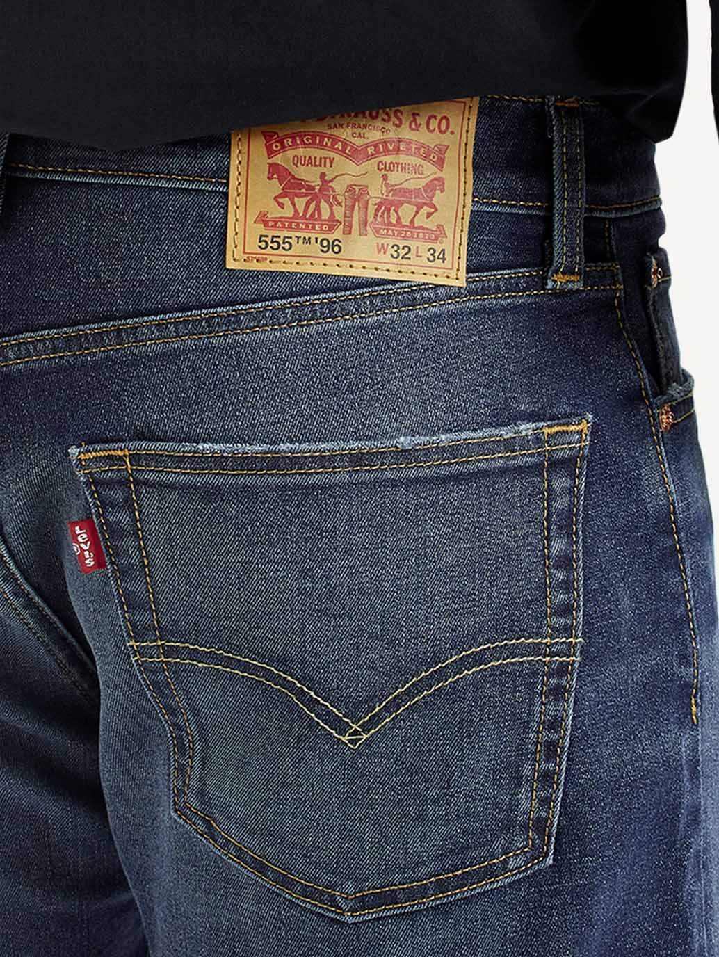 Men's 555 Dark Indigo Relaxed Straight Fit Mid Rise Jeans - Image 3