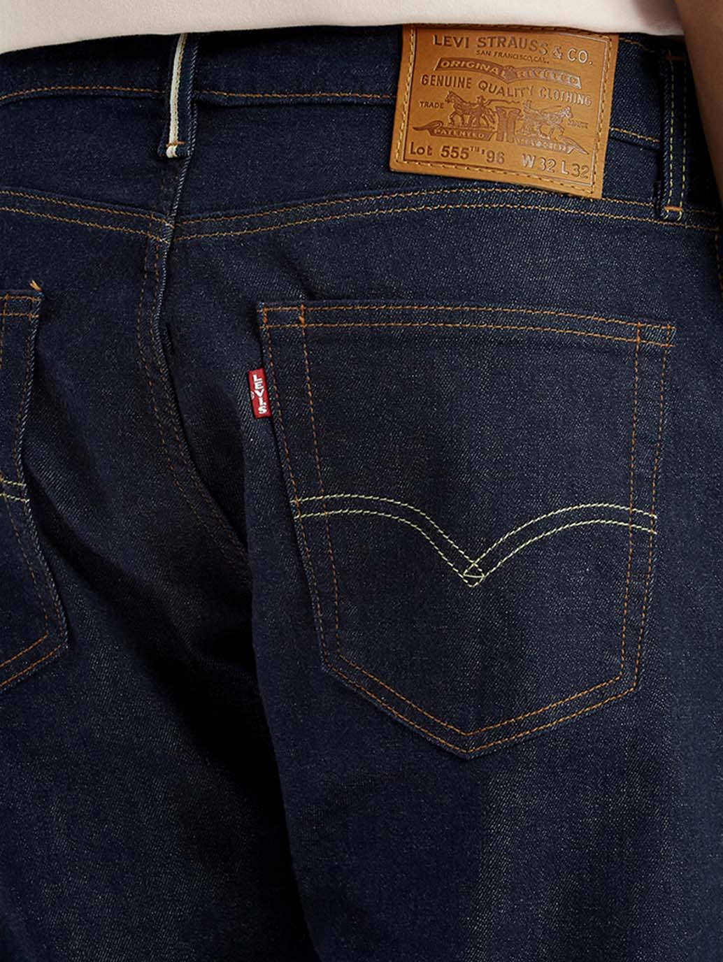 Men's 555 Dark Indigo Relaxed Straight Fit Mid Rise Selvedge Jeans - Image 6