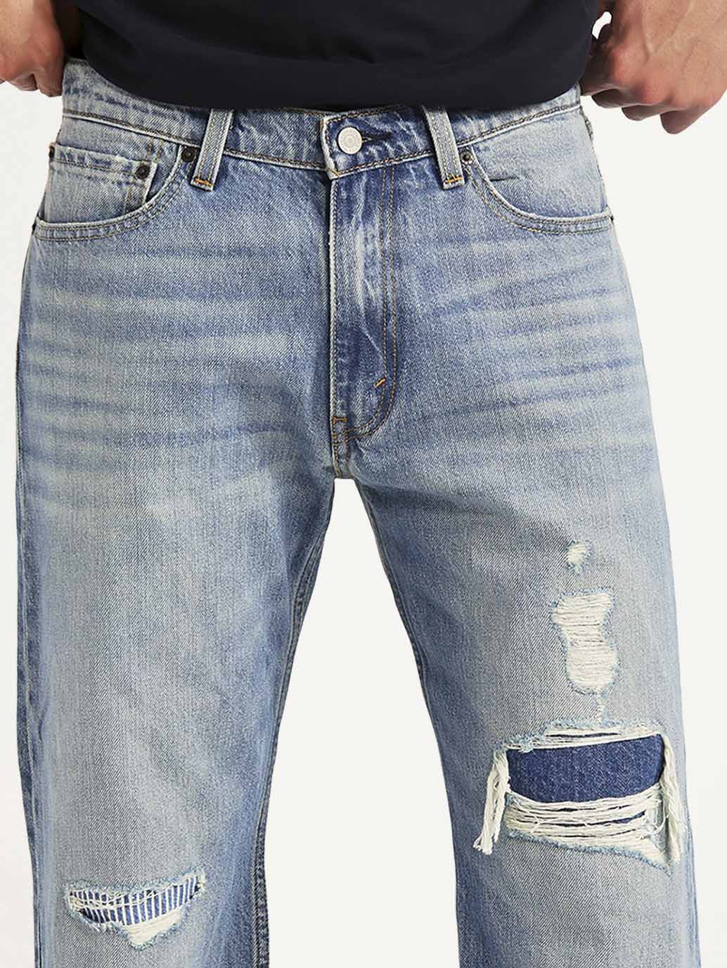 Men's 555 Light Blue Relaxed Straight Fit Mid Rise Jeans - Image 6