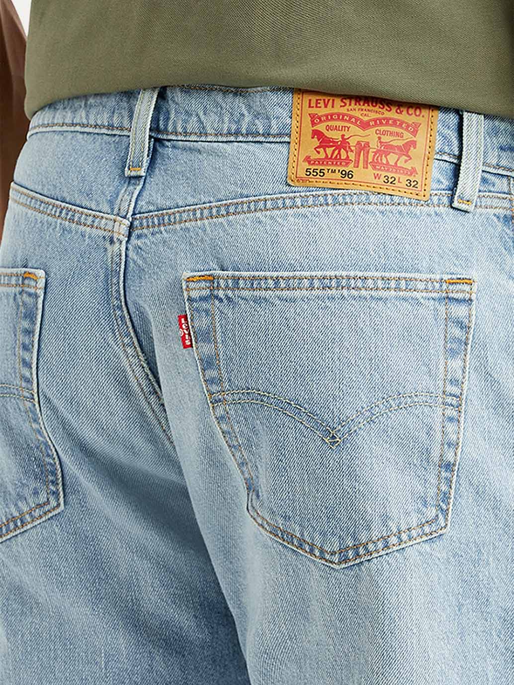 Men's 555 Light Blue Relaxed Straight Fit Mid Rise Jeans - Image 5
