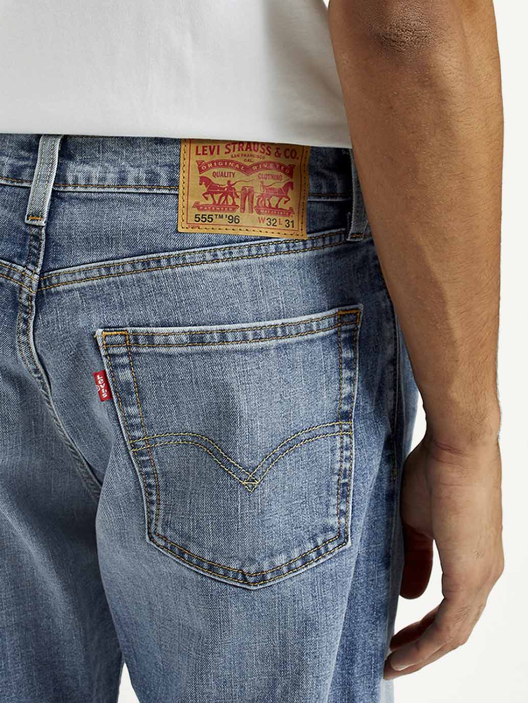 Men's 555 Light Indigo Relaxed Straight Fit Mid Rise Jeans - Image 6