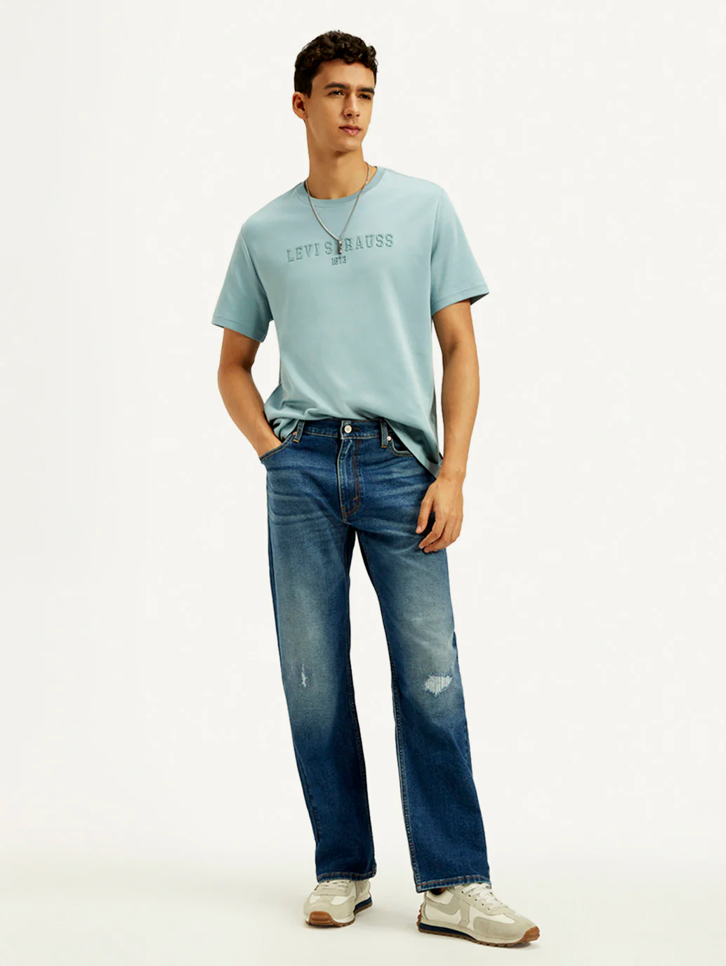 Men's 555 Med Indigo Relaxed Straight Fit Mid Rise Jeans - Image 2