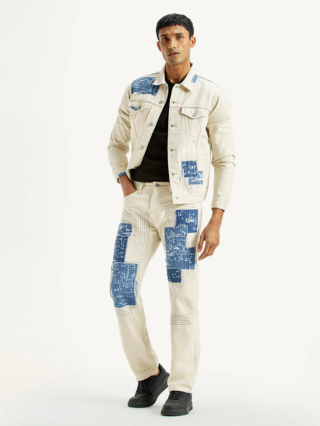 Men's 555 Off White Relaxed Straight Fit Mid Rise Jeans