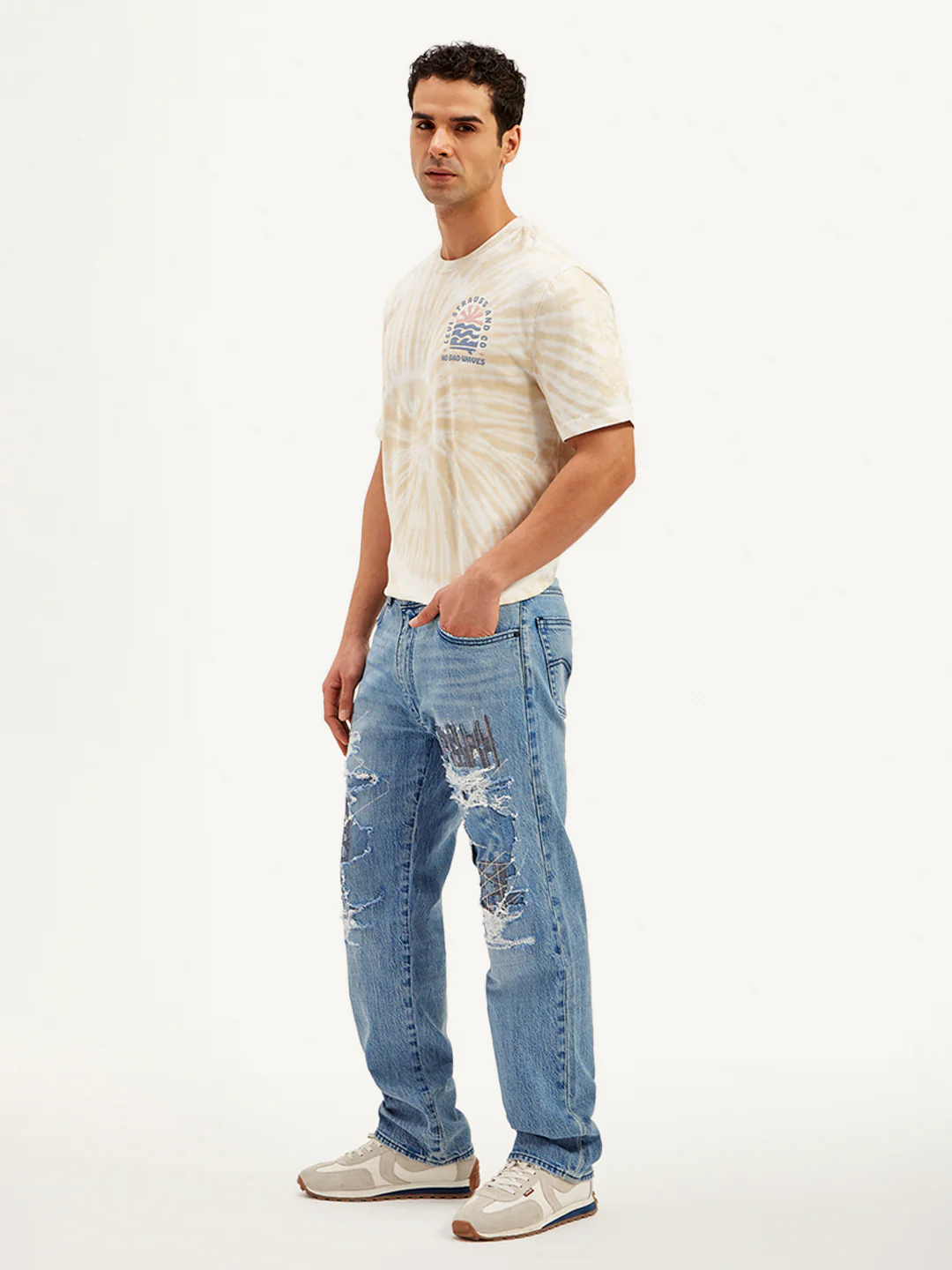 Men's 555 Blue Relaxed Straight Fit Mid Rise Jeans - Image 6