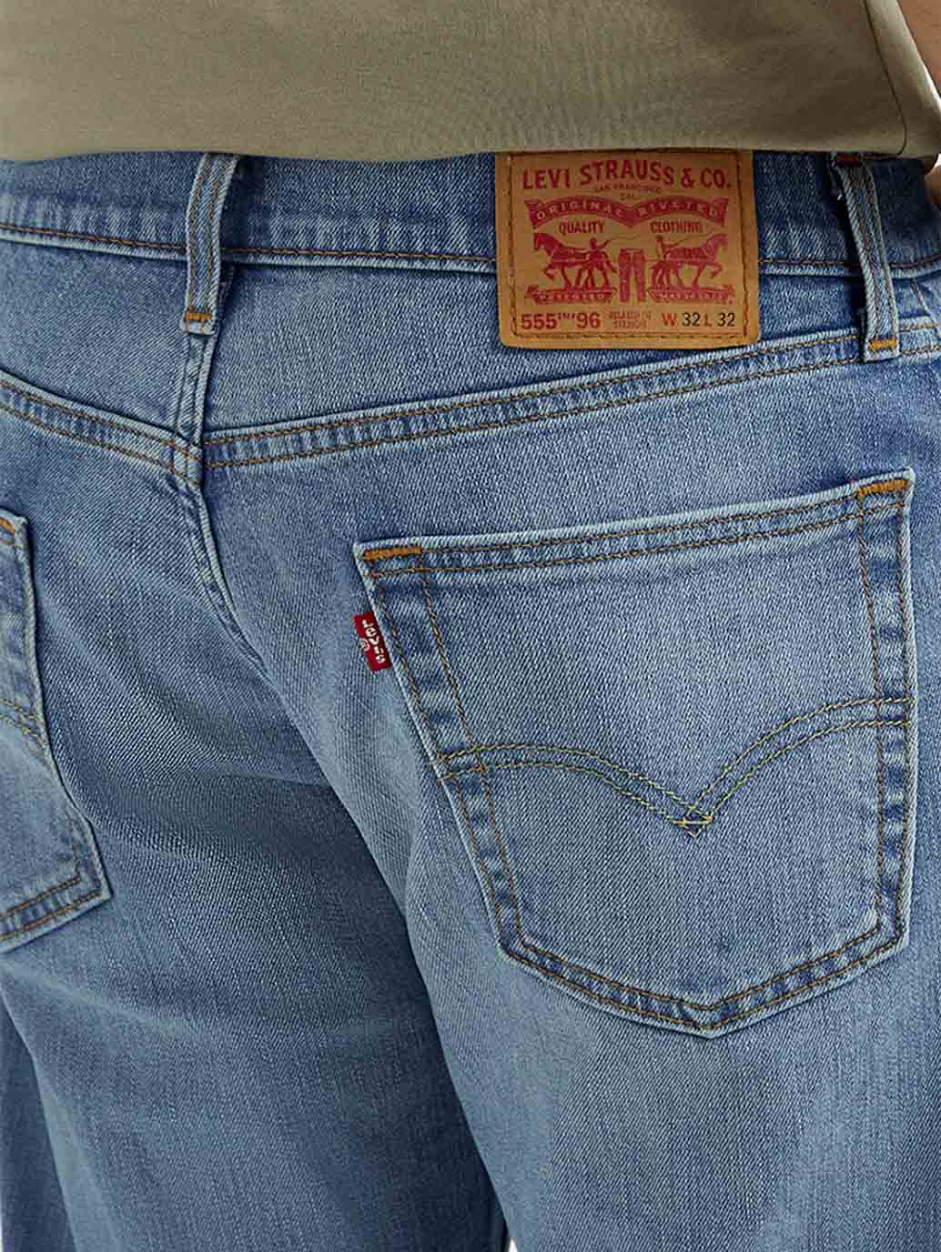 Men's 555 Light Indigo Relaxed Straight Fit Mid Rise Jeans - Image 6