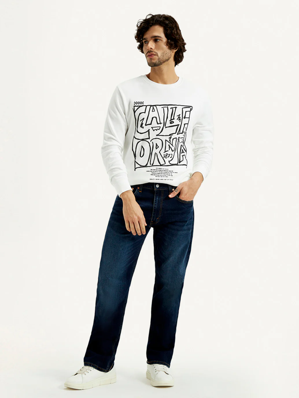 Men's 555 Dark Indigo Relaxed Straight Fit Mid Rise Jeans - Image 2