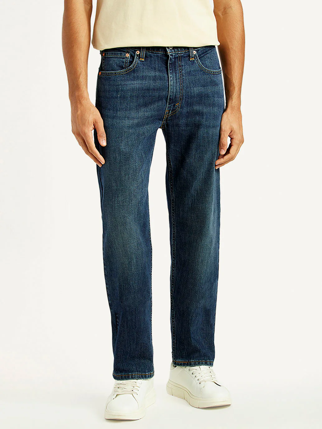 Men's 555 Dark Indigo Relaxed Straight Fit Mid Rise Jeans - Image 3