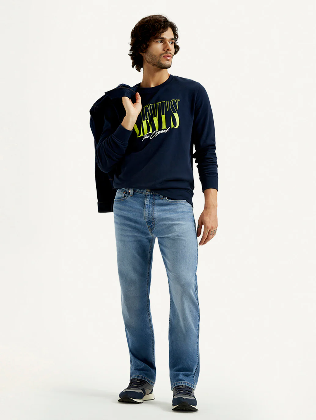Men's 555 Med Indigo Relaxed Straight Fit Mid Rise Jeans
