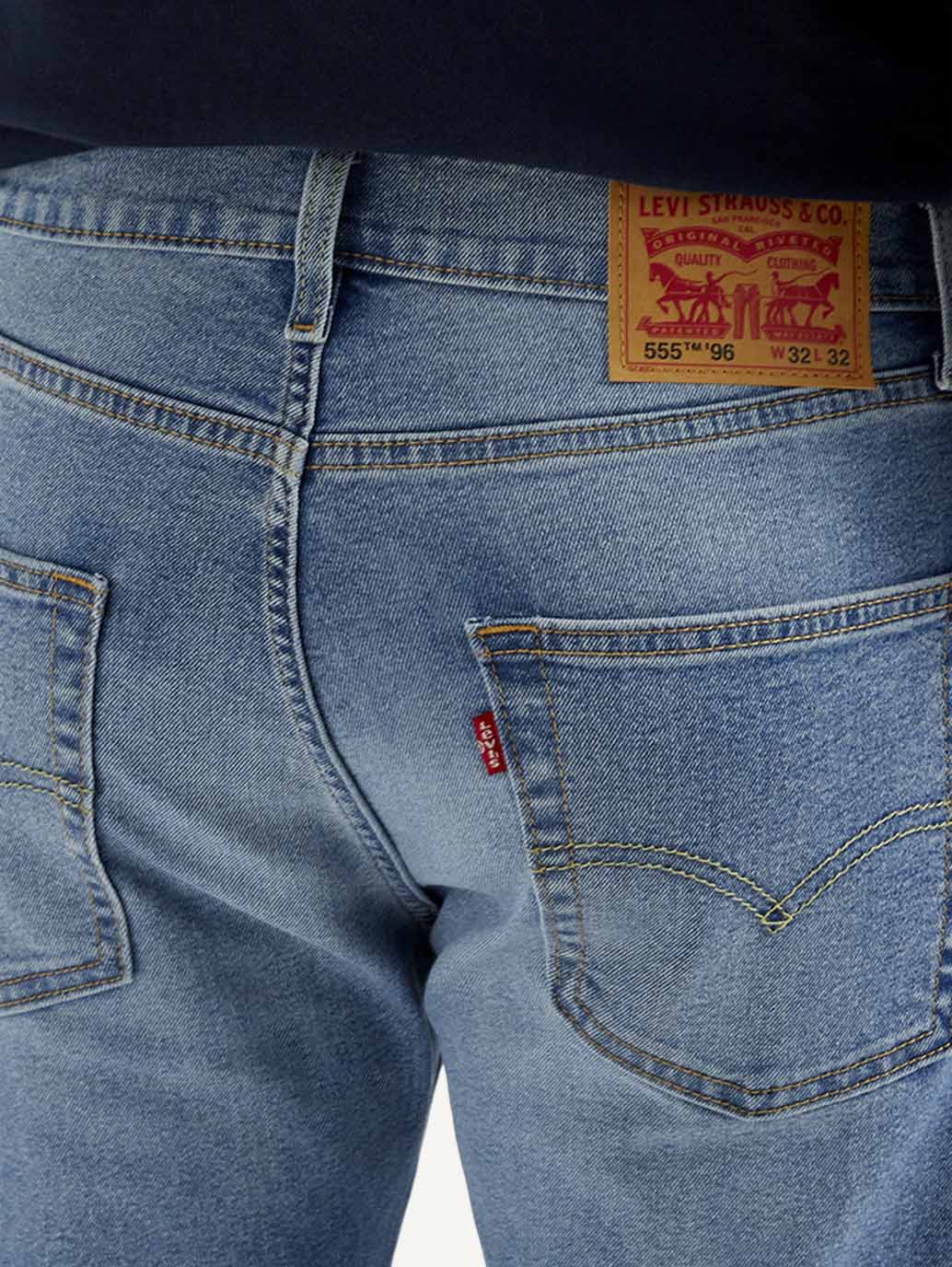 Men's 555 Med Indigo Relaxed Straight Fit Mid Rise Jeans - Image 6