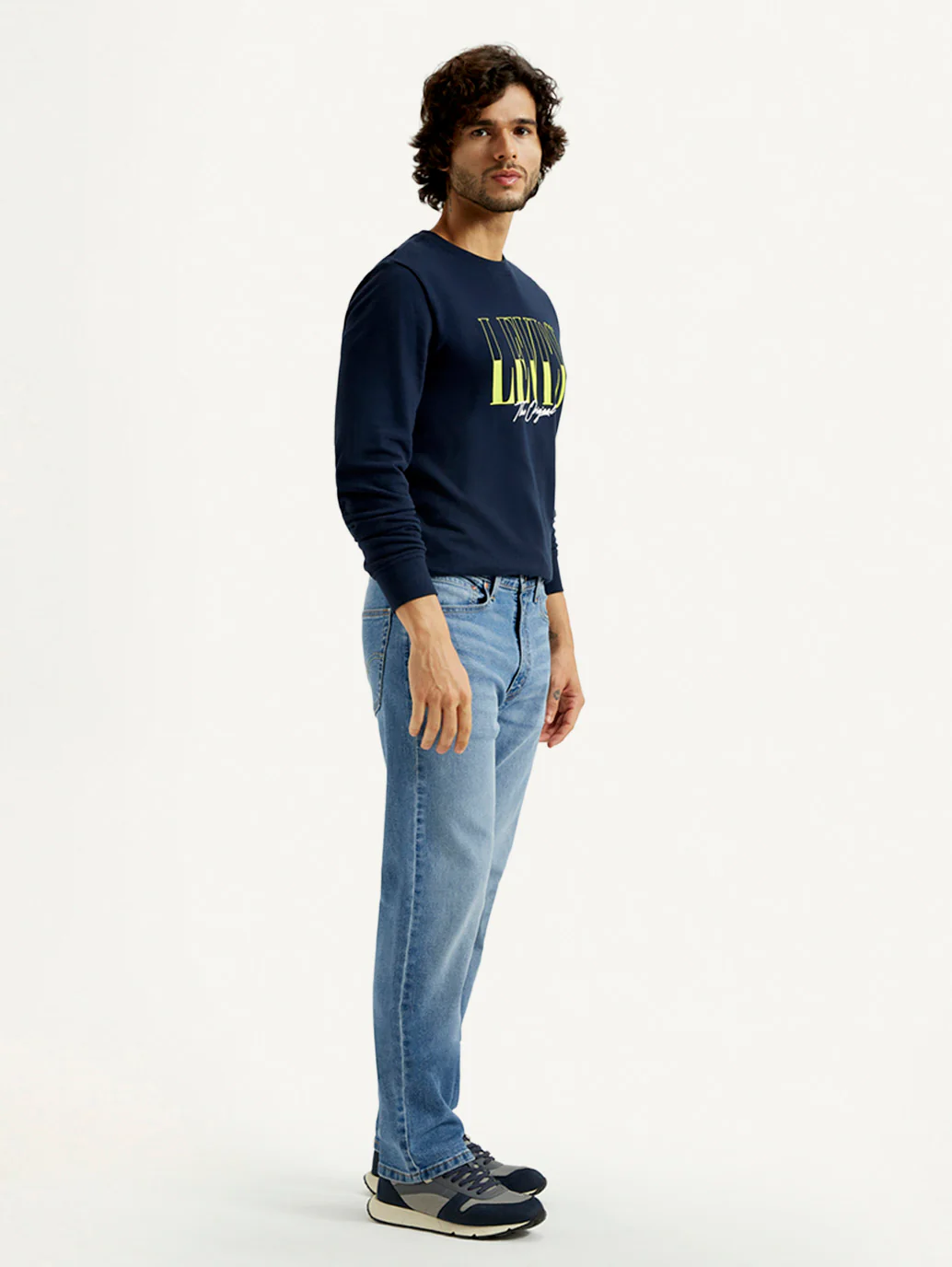 Men's 555 Med Indigo Relaxed Straight Fit Mid Rise Jeans - Image 7
