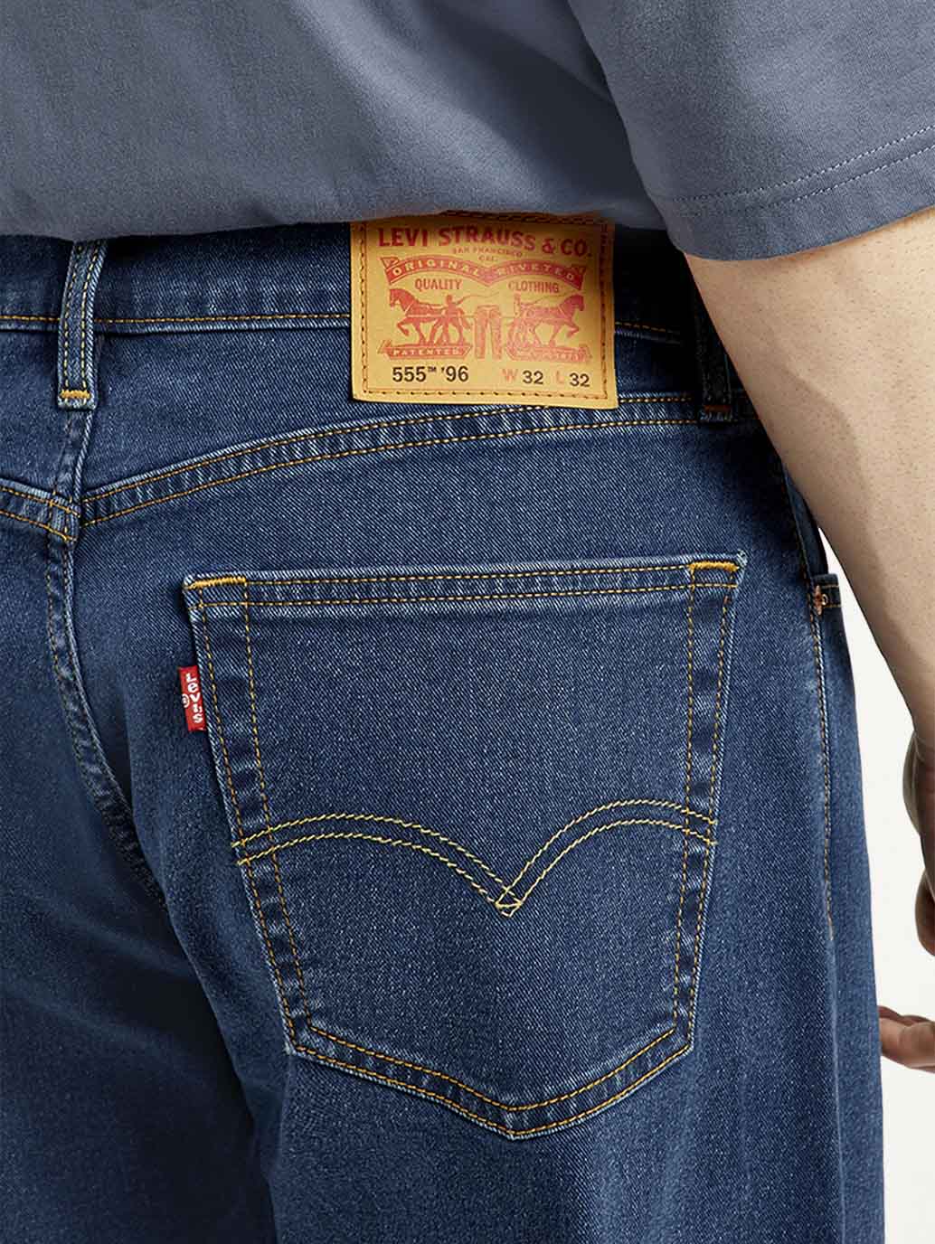 Men's 555 Dark Indigo Relaxed Straight Fit Mid Rise Jeans - Image 5